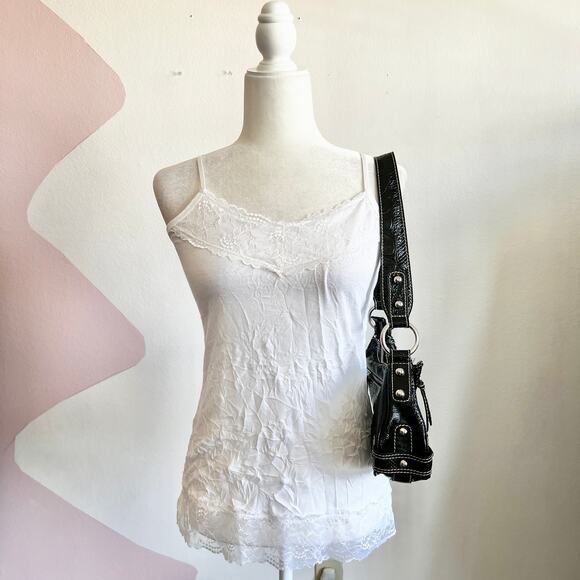 White Lace Trim Tank Top, Coquette Balletcore Y2K‎ Fairycore Small Bridal - Picture 1 of 5